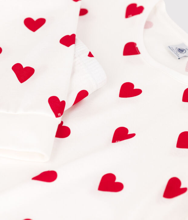 Pijama con coraz&oacute;n de algod&oacute;n de mujer blanco/rojo
