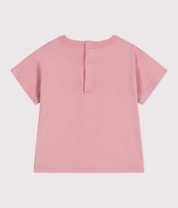 Camiseta lisa de manga corta de algod&oacute;n para beb&eacute; rosa