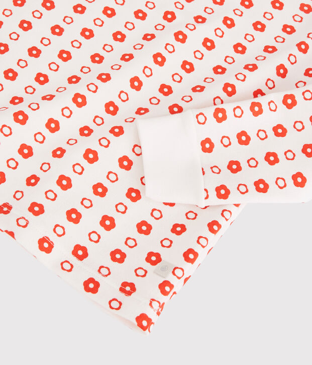 Pijama de ni&ntilde;a/ni&ntilde;o con estampado gr&aacute;fico de algod&oacute;n org&aacute;nico blanco/rojo