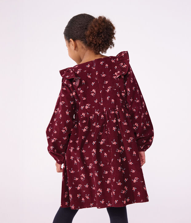 Vestido infantil de manga larga de terciopelo con flores rojo/multicolor