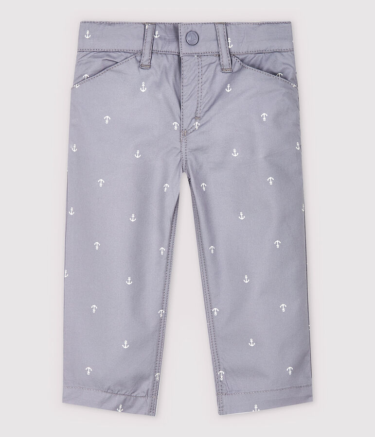 Pantal&oacute;n de sarga con bordado de beb&eacute; ni&ntilde;o gris