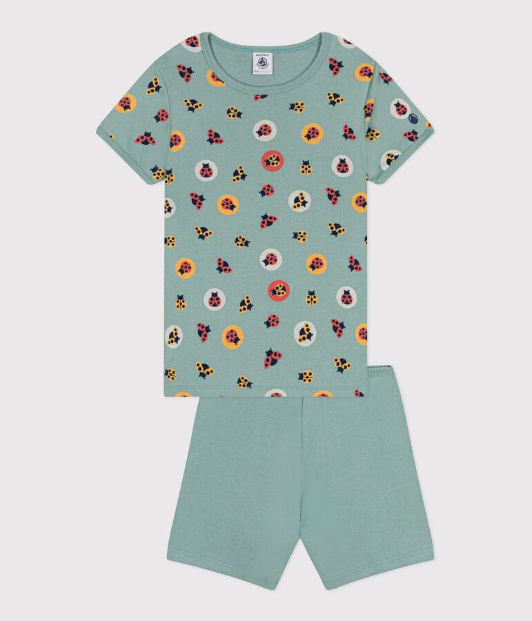 Pijama infantil corto de algod&oacute;n verde/multicolor