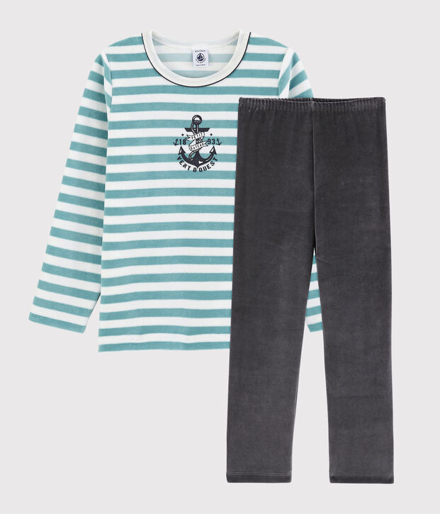 Pijama de terciopelo con ancla para ni&ntilde;o blanco/azul/multicolor