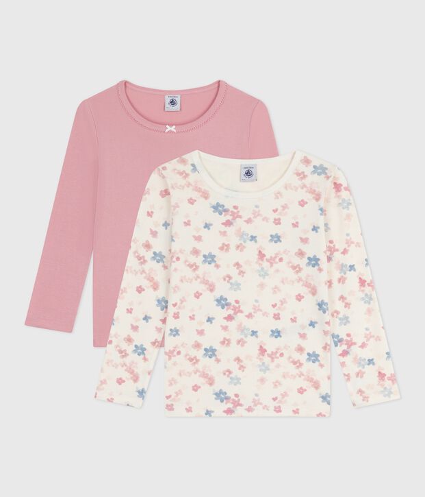 Juego de camisetas infantiles de algod&oacute;n de manga larga con estampado de flores multicolor