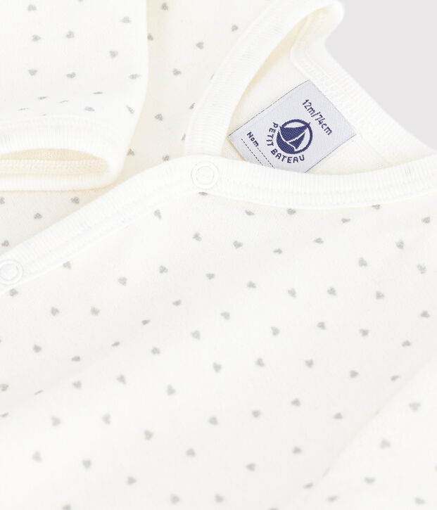 Pijama de terciopelo con estampado de corazones para beb&eacute; blanco/gris