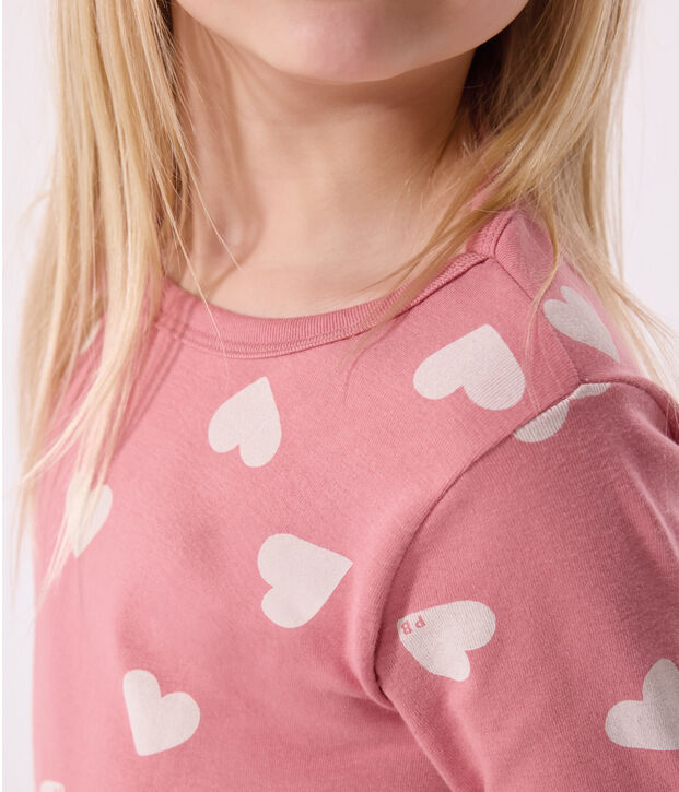 Pijama infantil de algod&oacute;n con estampado de coraz&oacute;n rosa/blanco