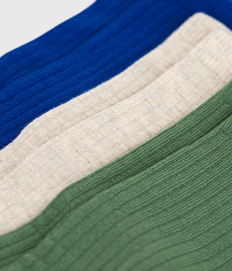 3 pares de calcetines infantiles lisos de algod&oacute;n multicolor