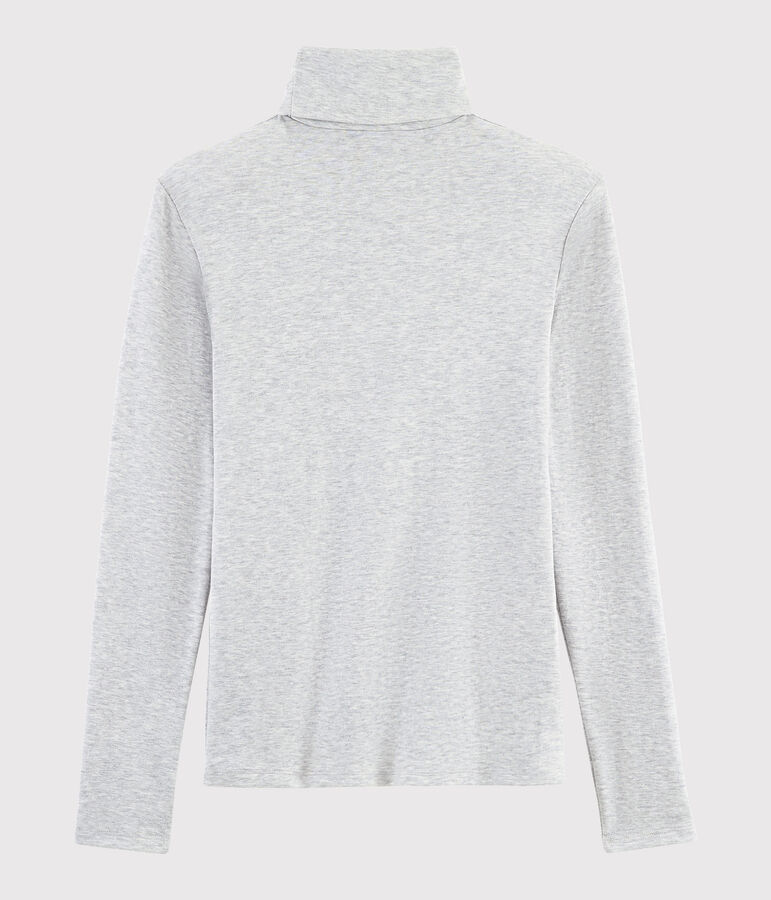 Camiseta de cuello alto emblem&aacute;tica de algod&oacute;n de mujer gris