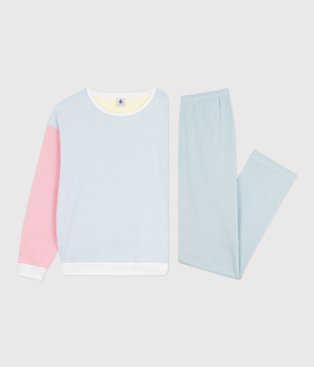 Pijama de algod&oacute;n a rayas para mujer blanco/multicolor