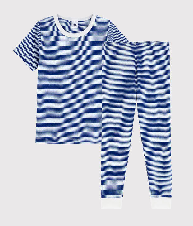 Pijama de mil rayas azul de ni&ntilde;o de algod&oacute;n azul/blanco