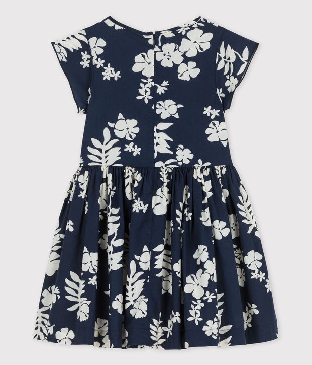 Vestido de popelina de manga corta para ni&ntilde;a azul/blanco