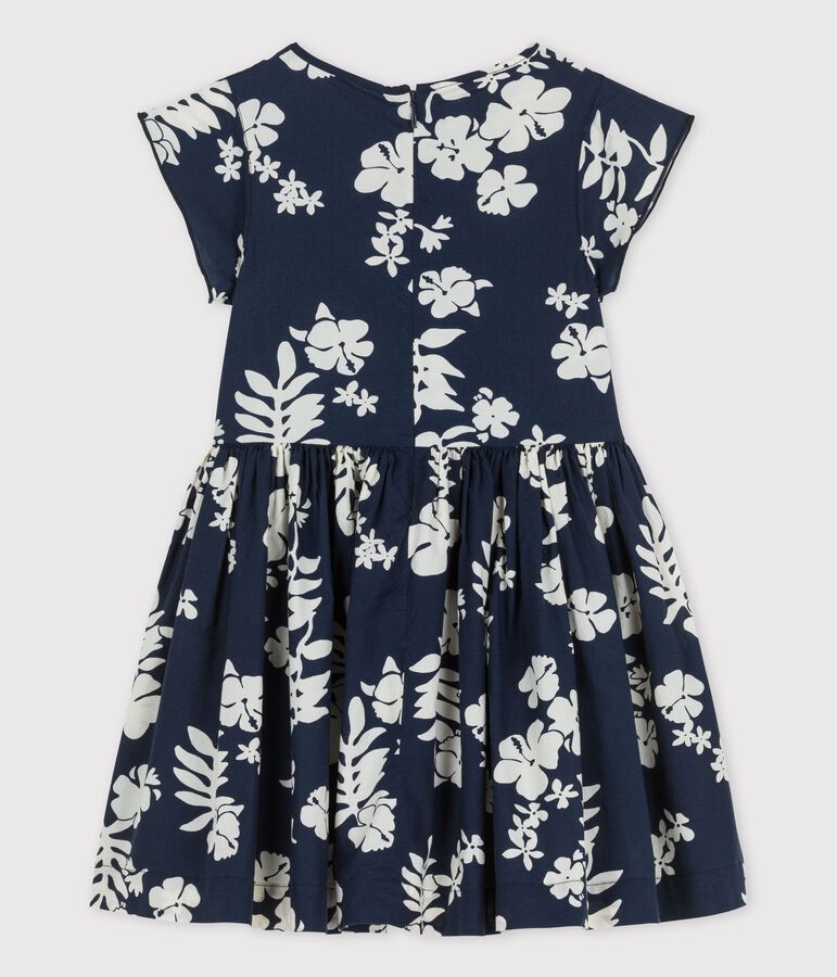 Vestido de popelina de manga corta para ni&ntilde;a azul/blanco