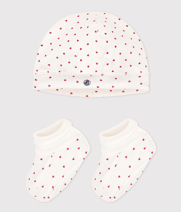 Juego de gorro y patucos con coraz&oacute;n para beb&eacute; multicolor