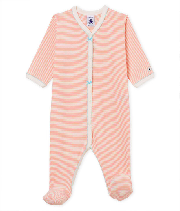 Pelele de punto para beb&eacute; ni&ntilde;a rosa/blanco