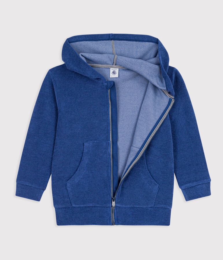 Sudadera infantil de algod&oacute;n con cremallera azul