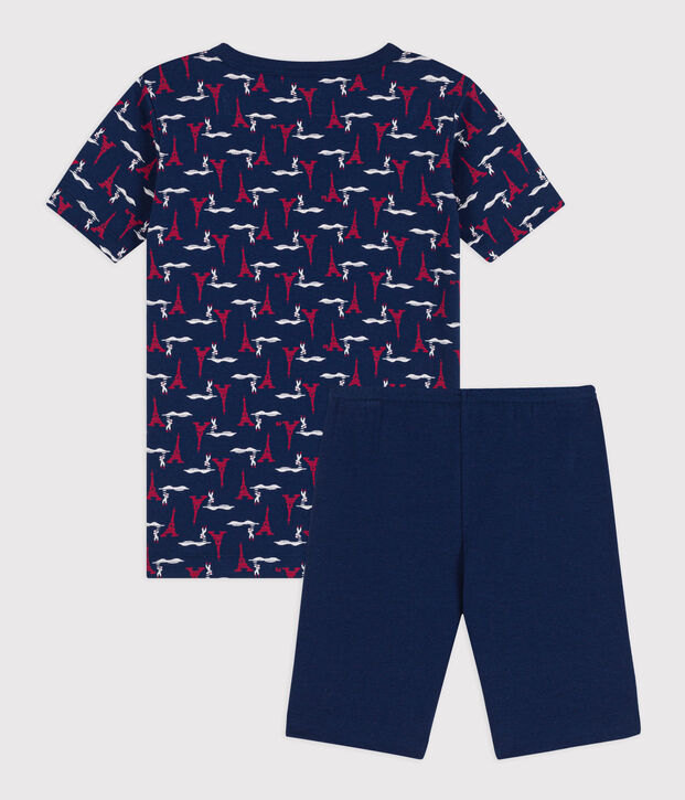 Pijama corto ajustado de algod&oacute;n de ni&ntilde;o/ni&ntilde;a azul/multicolor