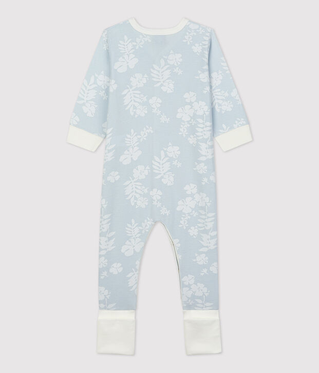 Pelele hawaiano con pies desmontables de algod&oacute;n de beb&eacute; azul/blanco