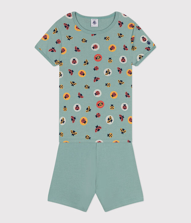 Pijama infantil corto de algod&oacute;n verde/multicolor