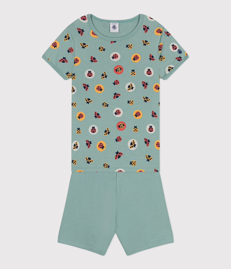 Pijama infantil corto de algod&oacute;n verde/multicolor