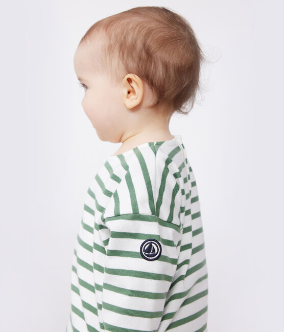 Camiseta marinera bebé en algodón grueso verde MARSHMALLOW/ PALMERAIE