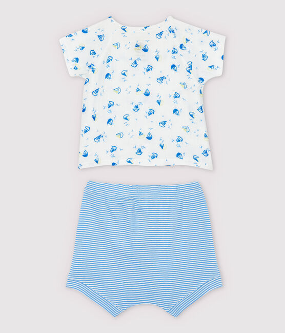 Conjunto de 2 prendas azules de bebé en tela de pañal y algodón ecológico blanco MARSHMALLOW/blanco MULTICO