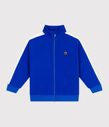 Sudadera infantil de algodón liso con cuello alto con cremallera azul PERSE