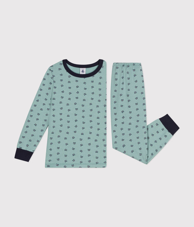 Pijama infantil de felpa cepillada con estampado de mapache verde/multicolor