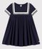 Vestido de manga corta de algodón orgánico de niña azul SMOKING