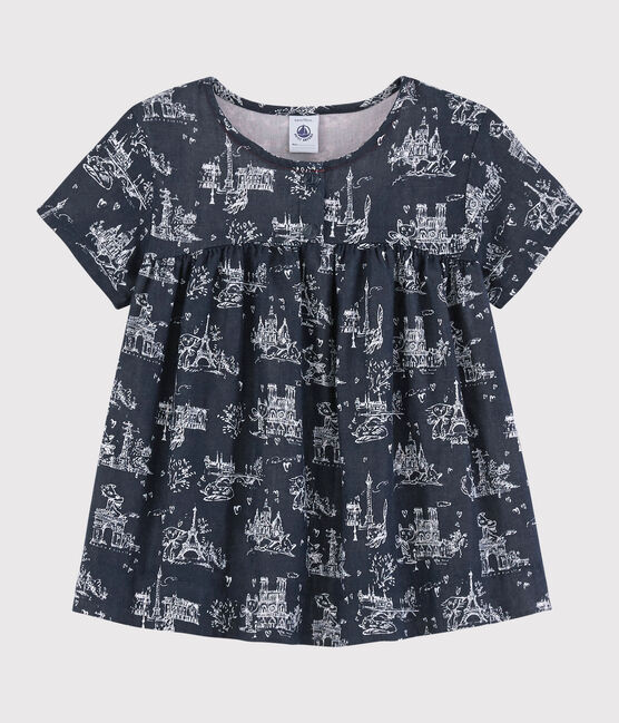 Blusa de manga corta de tejido tubular de niña azul SMOKING/blanco ECUME