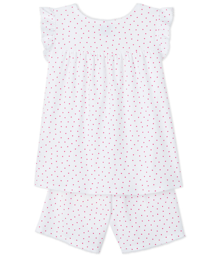 Pijama corto coraz&oacute;n rosa para ni&ntilde;a de canal&eacute; blanco/rosa