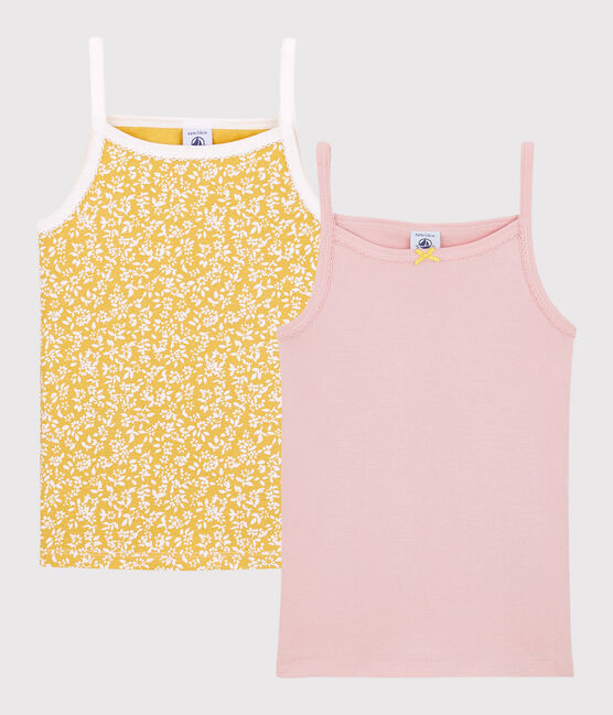 Juego de 2 camisetas de tirantes con estampado floral de niña de algodón orgánico variante 1