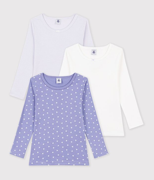 Juego de camisetas infantiles de algod&oacute;n de manga larga con corazones multicolor