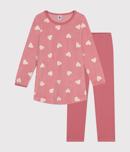 Camisón infantil de terciopelo con estampado de corazones rosa ROSEWOOD/ MARSHMALLOW