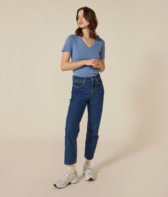 Camiseta La Icónica lisa de algodón con cuello de pico para mujer azul BEACH