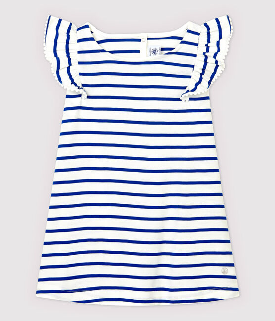 Vestido de manga corta de algodón de niña blanco MARSHMALLOW/azul SURF