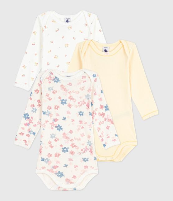 Juego de bodis de algodón de manga larga con estampado de flores para bebé variante 1