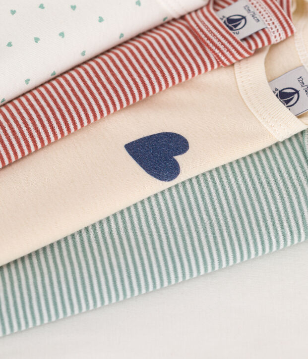 Juego de 5 bodis de algod&oacute;n de manga larga con tres corazones para beb&eacute; multicolor