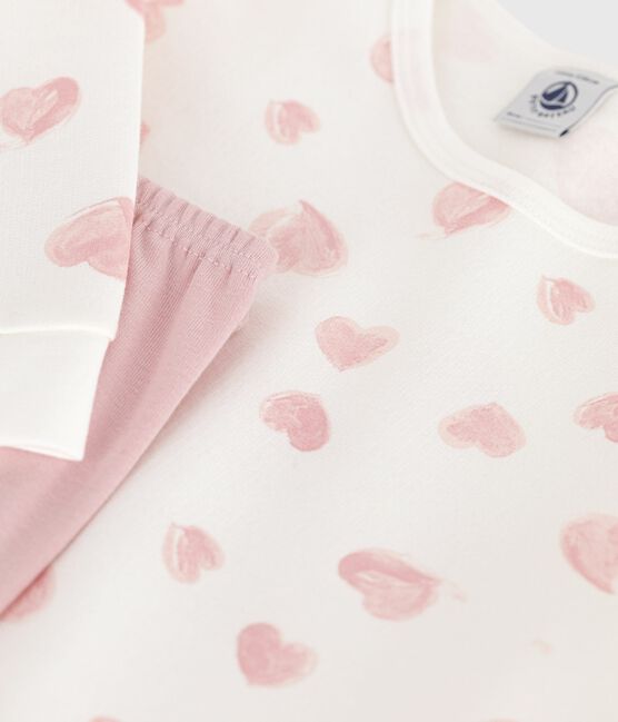 Camisón y leggings infantiles de felpa con estampado de corazones rosa JOLI/blanco MULTICO