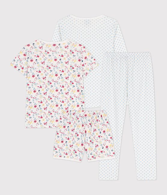 Juego de 2 pijamas, uno con lunares azules y otro con flores, de algodón de niña variante 1