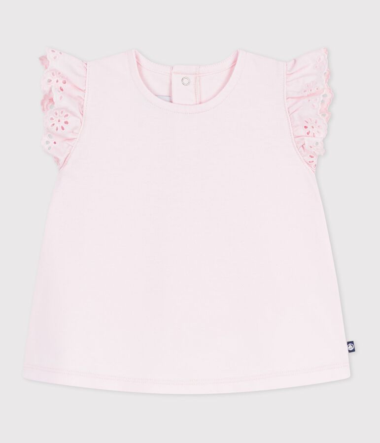 Camiseta lisa de algod&oacute;n de manga corta para beb&eacute; rosa