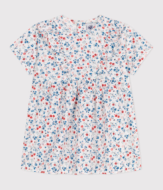 Vestido de algodón de manga corta con estampado de flores para bebé blanco MARSHMALLOW/blanco MULTICO