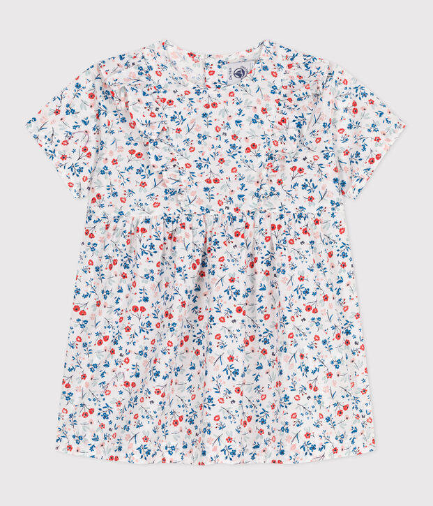 Vestido de algod&oacute;n de manga corta con estampado de flores para beb&eacute; blanco/multicolor