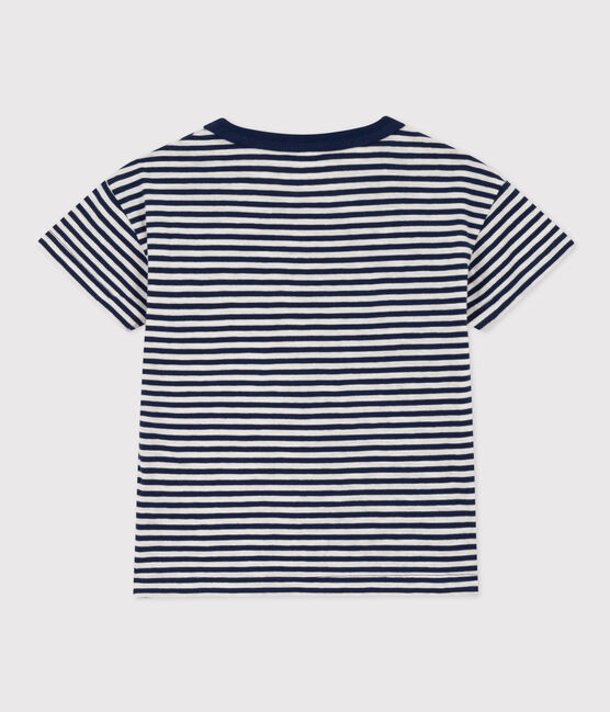 Camiseta de algodón a rayas para niño azul MEDIEVAL/blanco MARSHMALLOW