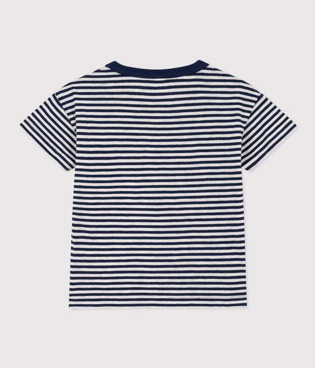 Camiseta de algod&oacute;n a rayas para ni&ntilde;o azul/blanco
