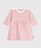 Vestido de manga larga de algod&oacute;n a rayas para beb&eacute; rosa/crudo