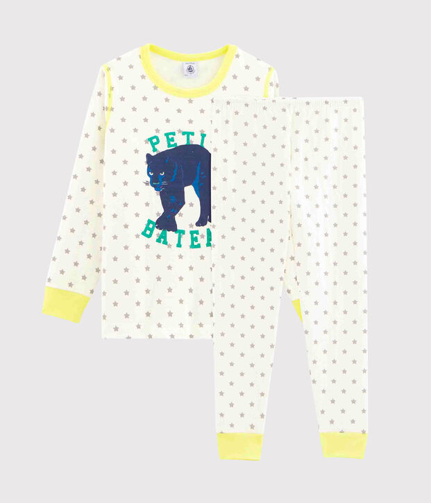 Pijama de tela t&uacute;bica para ni&ntilde;o blanco/gris