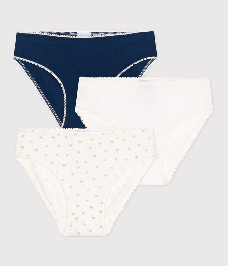 Juego de 3 braguitas infantiles de algod&oacute;n y elastano con estampado de corazones multicolor