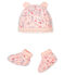 Juego de gorro de nacimiento y patucos para bebé de túbico. rosa FLEUR/blanco MULTICO