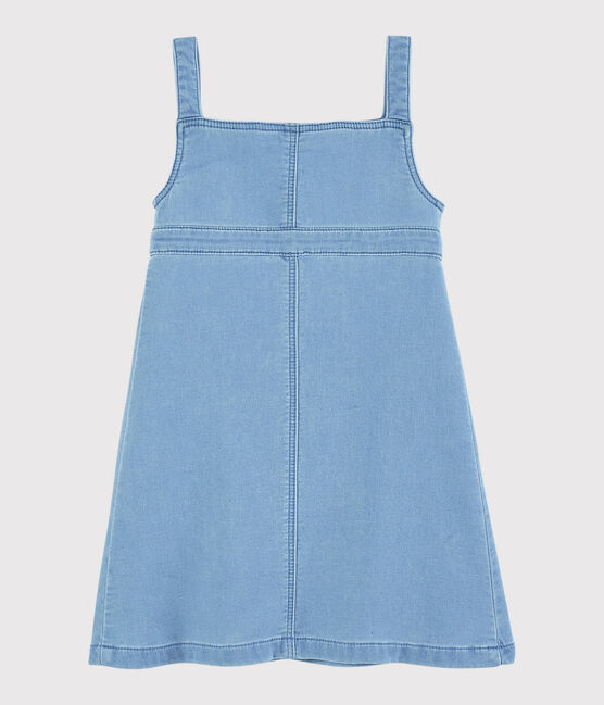 Vestido peto de felpa vaquera de niña. azul DENIM CLAIR
