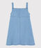 Vestido peto de felpa vaquera de niña. azul DENIM CLAIR